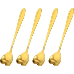uxcell 4 Pieces Stainless Steel Flower Spoons 5 Inch Heart Shape Coffee Spoon Small Teaspoon Dessert Spoon for Espresso, Sugar, Cake, Gold
