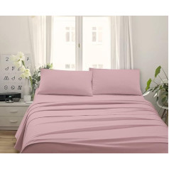 Made in Italy - Capri Complete Bed Linen for King Size Bed 4 Pieces in Cotton - 1 Flat Sheet + 1 Fitted Sheet 180 x 200 cm + 2 Pillowcases 50 x 80 cm (King Size, Powder Pink)