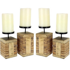 Kerzenhalter Säule aus Holz/Kork Adventskranz Kerzenständer Weihnachtsdeko Stumpenkerze Laterne Landhausstil Antik-Braun Shabby Hohe Terrassendeko Dekoration Natur Kerzen Beleuchtung Kerzenlaterne