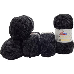 5 x 100 g Himalaya Dolphin Star Knitting Wool, Baby Wool with Glitter, 500 g Wool Super Bulky (Black 92111)