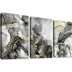 3 Pieces Grey Gold Marble with Frame Canvas Pictures Poster Art Print Pictures Abstract Picture on Canvas Modern Wall Pictures Wall Poster Living Room Bedroom Wall Decoration 90 x 40 cm (12 x 16 x 3