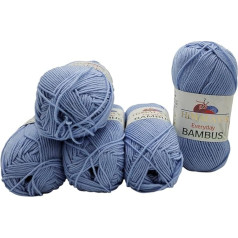 5 x 100 g Himalaya Bamboo Knitting Yarn Plain, Bamboo Yarn Plain, 500 g Knitting Wool with 20% Bamboo (Blue 236-21)