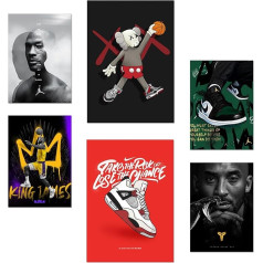 Nacnic Set of 6 Iconic Basketball King James Jordan Nike Poster with Design Illustrations to Decorate the Walls of Your Home Rooms, Office, Shop and Business A3 and A4 Frameless