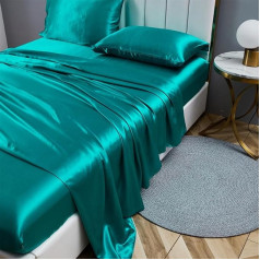 Gezu Fitted Sheet 140 x 200 cm Satin Green Microfibre Breathable Silky Shiny Hypoallergenic Non Iron Elastic Hem Heavy Duty Suitable for Mattresses Under 30°C
