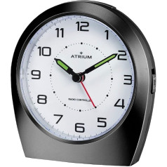 Atrium A620-7 Radio Controlled Alarm Clock Analogue Quartz without Ticking Classic Design Matte Black