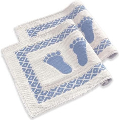 Soffy Cream & Blue Pack of 2 Bath Mats, Natural Cotton Bath Mat, Soft Bath and Shower Mat, for Bath, Shower and Toilet, Machine Washable, Quick Drying Bath Mat