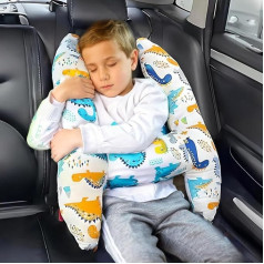 Children's Travel Pillow, Neck Pillow Car Children, Headrest Car Children, Adjustable and Breathable, Comfortable Neck Support for Travel, Washable Travel Pillow Set for Long Car Trips, 56 x 40 cm
