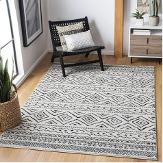 SAFAVIEH Tulum Collection Boho Rug for Living Room, Dining Room, Bedroom Short Pile, Ivory and Black, 122 x 183 cm