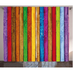 ABAKUHAUS Rainbow Rustic Curtain, Luminous Wood, Living Room Universal Tape Curtains with Loops and Hooks, 280 x 175 cm, Beige Magenta