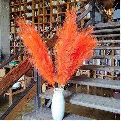 Artificial Pampas Grass Decoration Orange Tall 8 Pieces 110cm Large Fluffy Artificial Pampas Flowers Long Artificial Feather Flowers for Living Room Wedding Bohemian