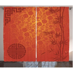 Abakuhaus Chinese Rustic Curtains, Traditional Natural Art, Bedroom Ruffle Tape Curtain with Tabs and Hooks, 280 x 245 cm, Orange