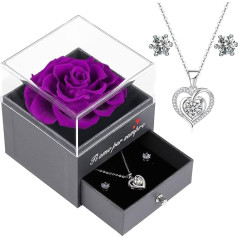 Eaprala I Love You Forever, Royal Rose Preserved with Necklace and Earrings, Gifts for Women, Eternal Rose for Her Birthday, Anniversary, Mother's Day, Necklace for Mother, Purple