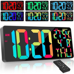 XREXS 18 Inch Wall Clock Digital Large [RGB], Digital Wall Clock with 10 Colours, Remote Control, Brightness/Volume Adjustable, Hourly Chime, Digital Calendar and Hygrometer, Cable Powered