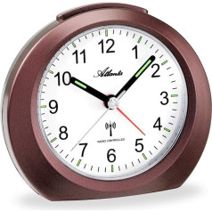 Radio Alarm Clock without Ticking with Light Snooze Luminous Hands Analogue - 1856/3 (Brown)