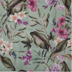 Kt KILOtela - Decorative Fabric Half Panama Cotton, Digital Print, Home Accessories, Tablecloths, Cushions, Curtains, Bags, 100 cm Length x 280 cm Width, Nacare Fleurs, Vert, Purple - 1 Metre