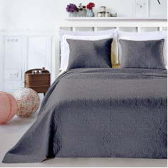 DecoKing Elodie Premium Bedspread with 50 x 60 cm Pillowcase Plant Pattern Easy-Care, steel, 240x260