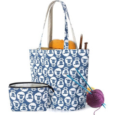 Yarwo Wool Tote Bag, Knitting Bag for Travel, Handbag for Crochet Yarn and Knitting Accessories, Handmade Bag for Knitting Beginners, Sheep