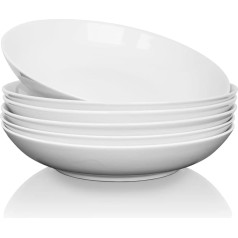 ALLUSEIT Ceramic Pasta Plate, 6-Piece 800 ml White Porcelain Plate Set, Deep Plate, Breakfast Plate, Salad Plate, Dinner Plate, Cake Plate, Dessert Plate, Diameter 20.5 cm