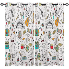 ANHOPE Music Curtains with Eyelets, 80% Blackout Curtains with Retro Hand Drawn Doodle Music Print Pattern, Light Blocking Window Curtains for Bedroom, Living Room, 46 x 54 inch, 2 Panels
