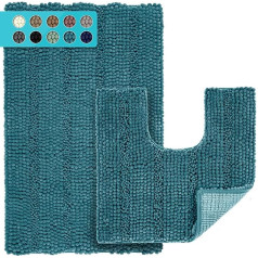 JARITTO Bathroom Rug Set, 2 Pieces, Non-Slip for Bathtub, Shower and Bathroom & Toilet Rug with Cut-Out, U-Shaped, Washable, Microfibre, Absorbent - 51 x 81 cm + 51 x 51 cm (Blue)