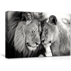 CXHOSTENT Canvas Wall Pictures Lion and Lioness Black White Lion Couple Art Prints African Wildlife Animal Pictures for Office Decoration (A, 30.00 x 45.00 cms)