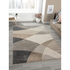 Mia's Mosaix Modern Dense Short Pile Rug for Living Room and Bedroom with Contour Cut, Geometric Patterns, Chequered, in Beige, 80 x 140 cm