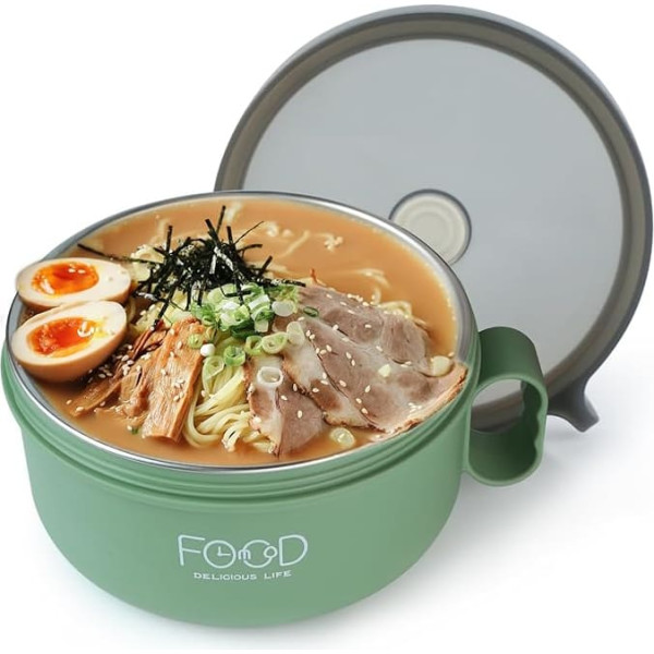 HLWDXno1 Ramen Bowl with Handle and Lid, 1200ml Large Instant Noodle Bowl with Chopsticks, Round Microwave Heating Cup, Pasta, Soup Bowl, Salad Lunch Box, Kitchen Mixing Bowl (Green)