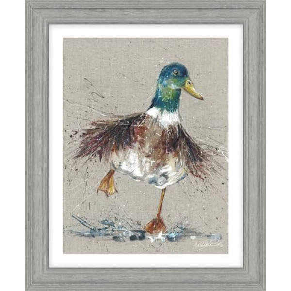 Artko Mallard Duck Framed Print - Splish Splash Painting by Nicola Jane Rowles - Contemporary Animal Artwork - 35x29cm