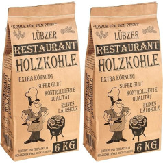 Favorit Barbecue Charcoal 12kg (Pure Hardwood, Extra Large Grain, Long-Lasting Ember, Restaurant Quality Grill), 2 x 6000, Black