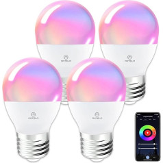 ANTELA Alexa Light Bulb G45 E27 4.9 W 470 LM LED Bulbs Smart WiFi Bulb RGB Cool White Light App Control Voice Control Compatible with Alexa, Google Home, Pack of 4