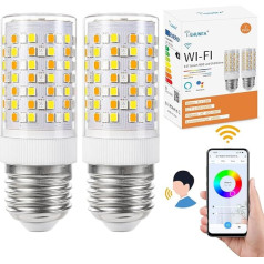 I-SHUNFA Smart Light Bulb E27 RGB LED, Colour Changing with Music Synchronisation Lamps, 10 W, 12 Scenes, 16 Million DIY Colours, WiFi LED Smart Bulb Works with Alexa Google Home App (Pack of 2)