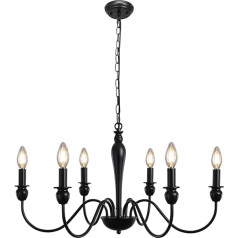 MRHYSWD Chandelier Black, 6 Lights Chandelier Vintage Pendant Light Black Pendant Lamp Ceiling Light Living Room Kitchen Bedroom Hallway with E14 Socket, Height Adjustment, Bulb Not Included