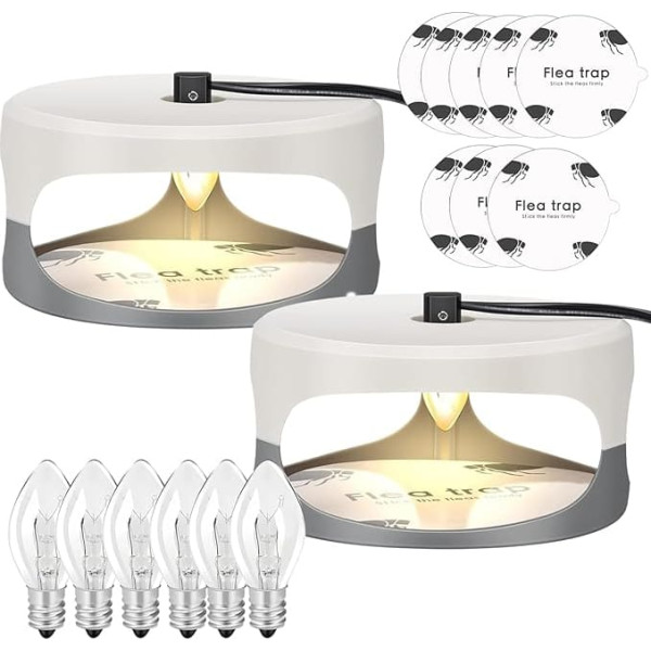 Flea Trap, Pack of 2 Sticky Dome Flea Traps, Flea Bed Bug Traps with Trap Light Bulb and Adhesive Pad for Home, Bedroom, Bed Bug Trap Detector for Indoor Use, Odourless, Non-Toxic