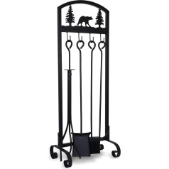 SCENDOR GARDEN 5 Piece Fireplace Tool Set 77.5 cm x 29.9 cm Wrought Iron Fireplace Tools Poker Holder Brush and Stand Accessories Set Christmas Motif for Indoor and Outdoor Use