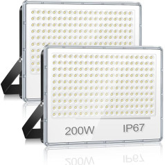 YIQIBRO LED Outdoor Spotlight 200 W Pack of 2, LED Floodlight Outdoor 20000 lm, Outdoor Spotlight LED Waterproof IP67, 7000 K Cool White Super Bright Outdoor Spotlight LED Window Launcher for