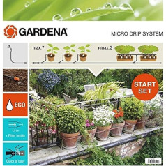 Set de inicio para Macetas automático. Ideal para 15 Macetas. Contenido: 1 Programador C14e, 1 Aparato básicp reductor de presión, 1 Conector 917, 20 m Tubo de instalación