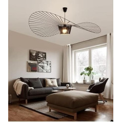 Qiaomao Vertigo Lamp Black 120 cm Vertigo Pendant Light Living Room E27 LED Chandelier Retro Vertigo, Glass Fibre Steel + Polyurethane Vintage Hat Pendant Light, Modern Chandelier Height Adjustable