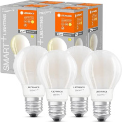 LEDVANCE Smart LED Lamp with WiFi Technology, E27 Socket, Dimmable, Warm White (2700K), Bulb Shape, Matte, Replacement for Conventional 75W Bulbs, Controllable with Alexa, Google & App, Pack of 4