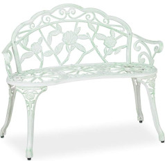 Relaxdays Garden Bench, 2 Seater, Roses, Patio, Balcony, Aluminium & Cast Iron, Antique Bench, 78 x 98 x 55.5 cm, White/Green