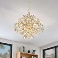 BESTIER Gold Modern Pendant Light Chandelier Crystal Raindrop Lighting Ceiling Light Lamp for Dining Room Bathroom Bedroom Living Room 4 G9 Bulbs Required D28 cm x H30 cm