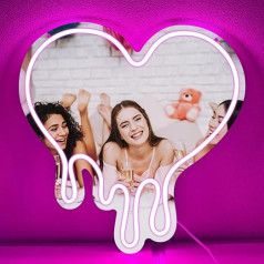 PILOYINDE Love Neon Lights Mirror Heart LED Neon Light Wall Decoration USB Power Neon Sign for Dressing Table Bedroom Salon Girls Gift Neon Sign Mirror Wall Decoration