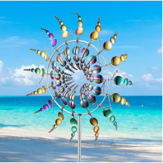 Magic Metal Windmill 3D Wind Chime with Garden Stake 360° Dual Rotor Kinetic Windmill Wind Catcher Outdoor Wind Sculpture Patio Garden Decoration Colorful