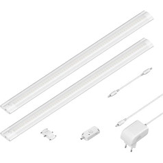 ledscom.de Siris LED Under-Unit Light Matt White with Motion Sensor Flat 50 cm Each 531 lm Warm White Set of 2