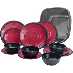 Melamine Crockery Set for 4 People, Stoneware in Red Colour, Dinner Service Tableware, Camping, Outdoor Dining Set, Modern Melamine Picnic, Tableware Set, red