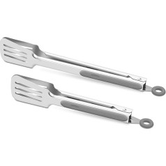 ALLWIN-HOUSEWARE W Premium 304 Stainless Steel Barbecue Turner, Heavy Duty Non-Stick BBQ Grill Cooking Kitchen Tongs 9 Inch and 12 Inch, Grey