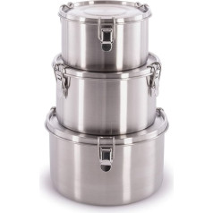 Tatonka Food Container Stack Set (3 Pieces) - Stainless Steel Food Containers in Various Sizes - Can be Stored Inside Each Other - With Lid and Clip Fasteners - Non-Toxic and Dishwasher Safe