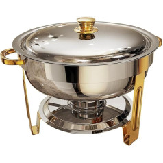 Food Warmer for Parties Buffet - 4.5L Stainless Steel Round Chafing Dishes with Glass Lid & Lid Holder, Serving Food for Parties, Thanksgiving, Wedding (Gold and Silver Appearance)
