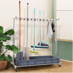 Utility -Rack für besenhalterung, bewegliche Reinigungswerkzeug Cart Tower Mopp Halter Regenschirm Ständer,Besen und Mopphalter Setzen Sie nasse Mops Handelsboden Stehstange für Gartengarage Organizer