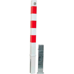 Barrier posts Steel Inner 900 x 70 x 70 mm, with triangular locking mechanism, Powder Coated, 3 Red Reflective Stripes, Ground Sleeve