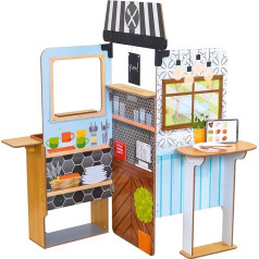 KidKraft Pop-Up Restaurant Children's Wooden Kitchen with Accessories, Food, Pot, Spatula and Chalkboard, Foldable Play Kitchen Set, Toy for Children from 3 Years, 20121
